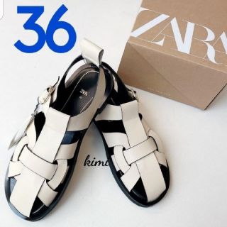 ザラ(ZARA)のZARA 36　 レザーフラットサンダル　フラットケージサンダル　グルカサンダル(サンダル)