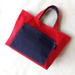 帆布　ミニバッグ　レッド　ハンドメイド(バッグ)