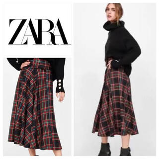 ザラ(ZARA)のZARA ベルト付きチェックスカート(ロングスカート)