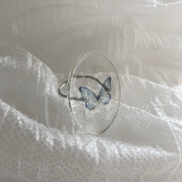Lochie(ロキエ)の୨୧ Vintage rétro Butterfly Glass Ring #1 ハンドメイドのアクセサリー(リング)の商品写真