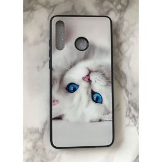 ファーウェイ(HUAWEI)の可愛いねこちゃん♪背面9Hガラスケース HUAWEI P30Lite 白猫(Androidケース)