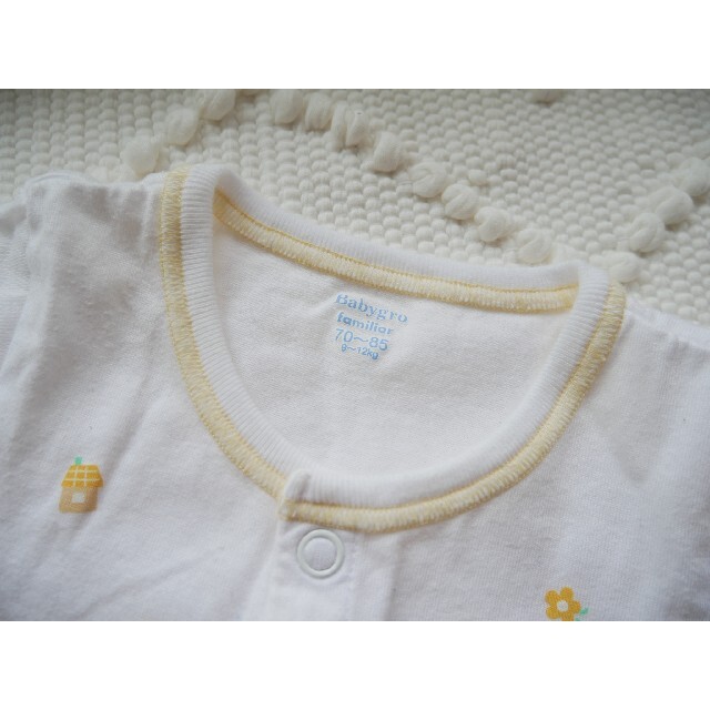 familiar(ファミリア)のにゃんくろう様専用♡︎familiar babygro パステルイエロー キッズ/ベビー/マタニティのベビー服(~85cm)(ロンパース)の商品写真