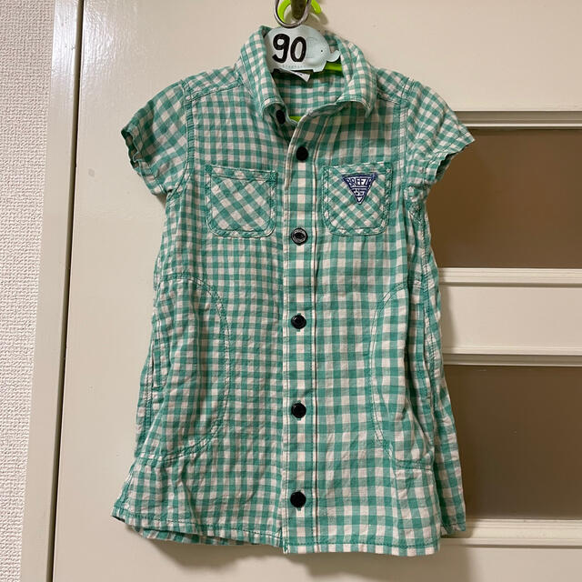 BREEZE(ブリーズ)の90 BREEZEワンピースグリーン白チェック柄緑 キッズ/ベビー/マタニティのキッズ服女の子用(90cm~)(ワンピース)の商品写真