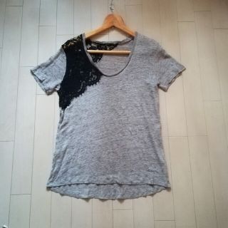 ザラ(ZARA)のZARA　半袖ニット　L　レディース　半袖Tシャツ トップス　レース　ニット(Tシャツ(半袖/袖なし))