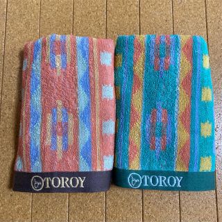 トロイ(TOROY)のTOROY  トロイ　フェイスタオル　2枚セット　　オレンジ＆グリーン(タオル/バス用品)