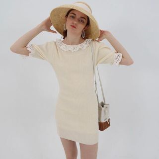 ハニーミーハニー(Honey mi Honey)のlace rib knit one-piece(epine)(ミニワンピース)