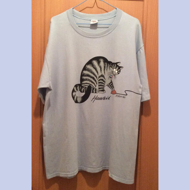 Tシャツ  ハワイ 土産 イラスト プリント 猫 ブルーグレー 半袖