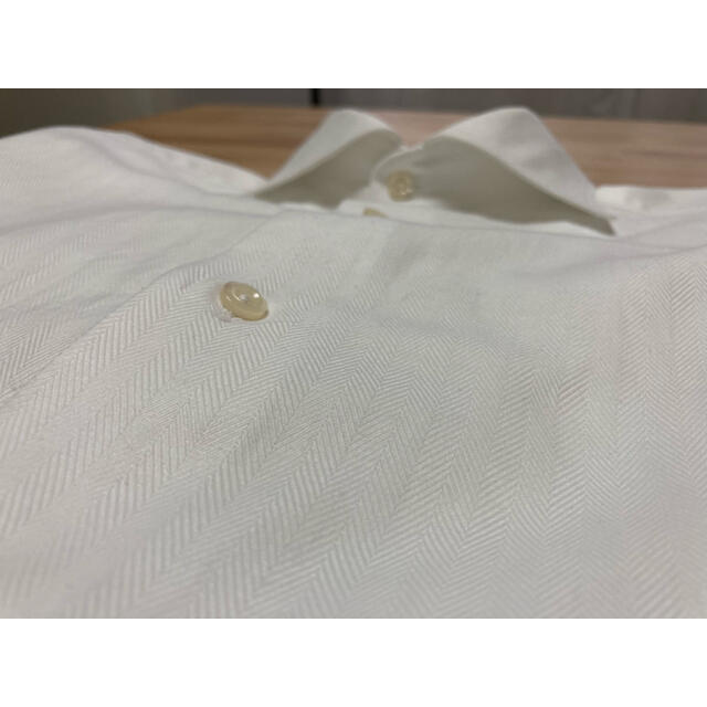 EDIFICE(エディフィス)の限定値下エディフィス　ワイシャツ　39 ホワイト　ヘリンボーン　フェアファクス製 メンズのトップス(シャツ)の商品写真