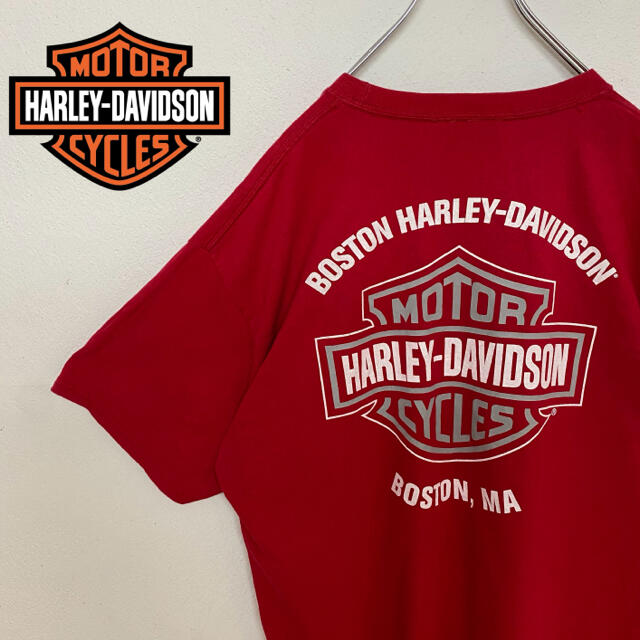 Harley Davidson(ハーレーダビッドソン)の【古着】90s ハーレーダビッドソン 両面プリント 希少レッドTシャツ　貴重 メンズのトップス(Tシャツ/カットソー(半袖/袖なし))の商品写真