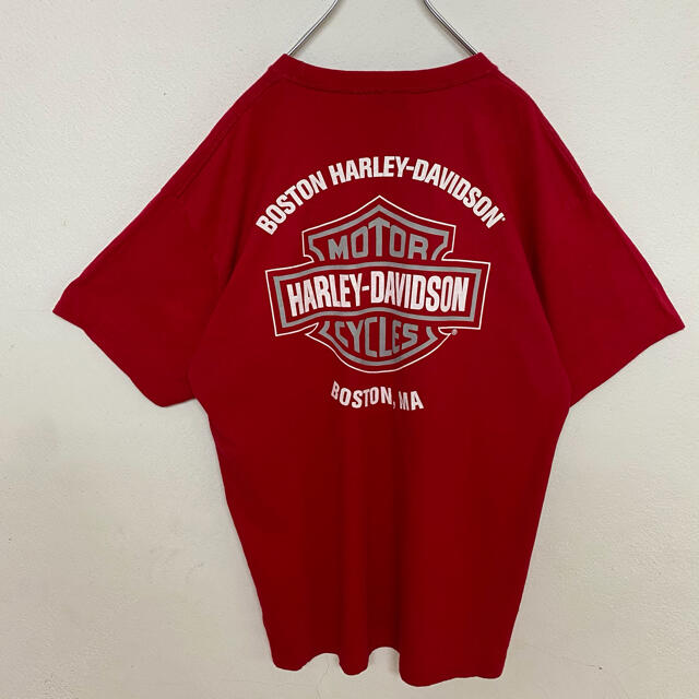Harley Davidson(ハーレーダビッドソン)の【古着】90s ハーレーダビッドソン 両面プリント 希少レッドTシャツ　貴重 メンズのトップス(Tシャツ/カットソー(半袖/袖なし))の商品写真