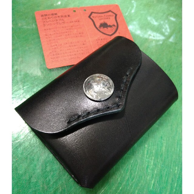 拘り 総手縫い コンパクトウォレット 栃木レザー 黒 5セントコンチョ ミニ財布