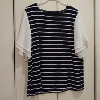 シフォン袖ボーダーカットソー Lサイズ(カットソー(半袖/袖なし))