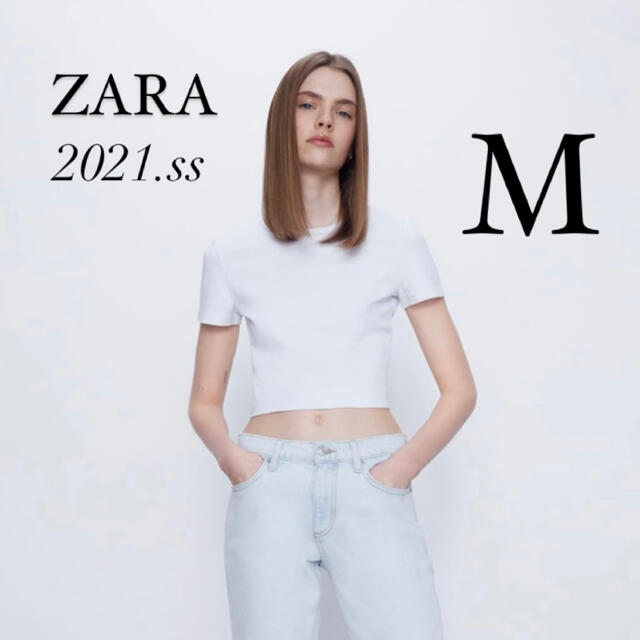 ZARA クロップド丈Tシャツ テキストTシャツ コットンTシャツ 白 | フリマアプリ ラクマ