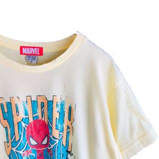 未使用古着 USA製 MARVEL スパイダーマン ダメージ Tシャツ S 薄黄(Tシャツ/カットソー(半袖/袖なし))