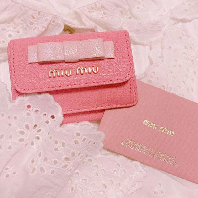 【全商品オープニング価格 特別価格】 - miumiu MIUMIU 新品 ピンク リボン ミニ財布 財布