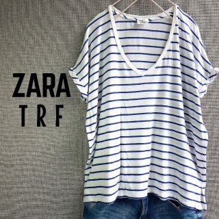 ザラ(ZARA)のZARA TRF ボーダー ドルマン Vネック Tシャツ プルオーバー(Tシャツ(半袖/袖なし))