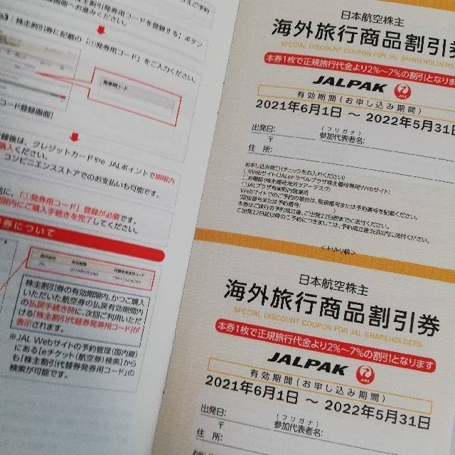 JAL(日本航空)(ジャル(ニホンコウクウ))の日本航空　株主割引券 チケットの優待券/割引券(その他)の商品写真