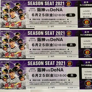 ハンシンタイガース(阪神タイガース)の2021 6/25(金) 阪神vsDeNA戦 3席(野球)