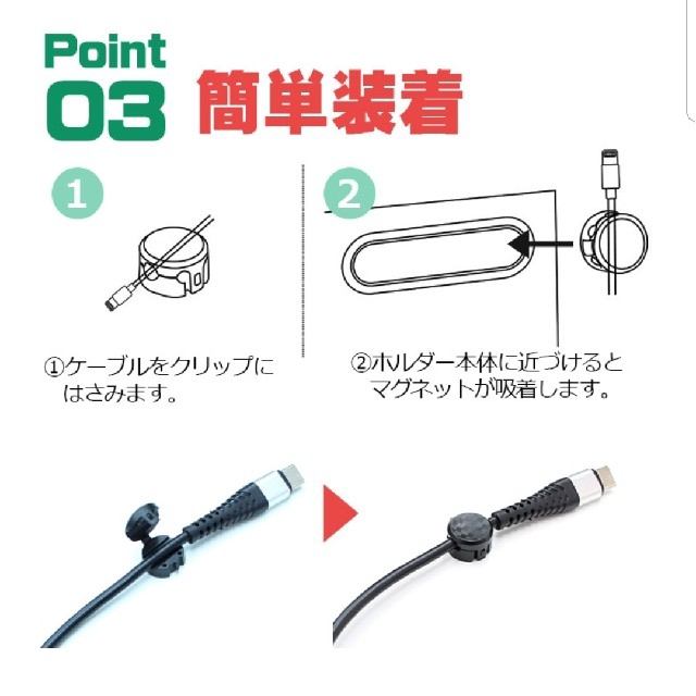 ケーブルホルダー マグネットタイプ  スマホ ケーブル収納 収納配線 スマホ/家電/カメラのスマホアクセサリー(その他)の商品写真