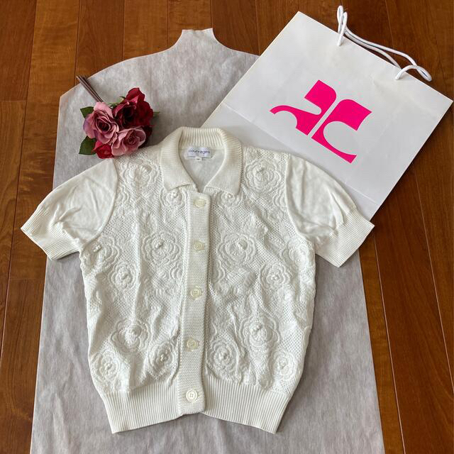 Courreges(クレージュ)のご専用です　クレージュ✨　超美品✨　薔薇のお花柄　メッシュ半袖カーディガン レディースのトップス(カーディガン)の商品写真