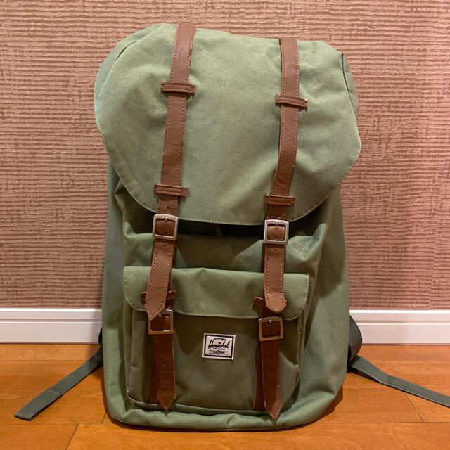 HERSCHEL(ハーシェル)の美品　ハーシェル　グリーンリュック レディースのバッグ(リュック/バックパック)の商品写真