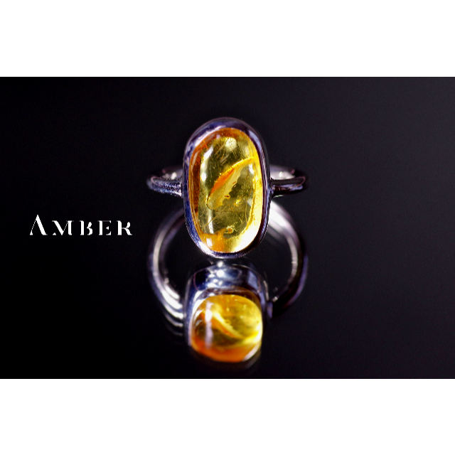 売上実績NO.1 New『AMBER』の世界でひとつの天然石リング sv925 + プラチナ仕上げ リング(指輪)