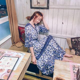 ワンピース リゾート エスニック 花柄 ロング アジアン M 半袖 マキシ