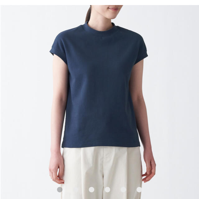 MUJI (無印良品)(ムジルシリョウヒン)の無印良品　太番手天竺編みフレンチスリーブＴシャツ 婦人Ｍ・ネイビー レディースのトップス(Tシャツ(半袖/袖なし))の商品写真