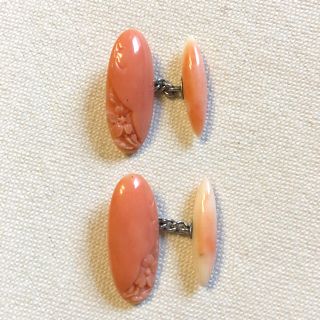 美品！50s〜60s 花彫刻 本珊瑚 男性用 紳士用 シャツ 高級 カフスボタン(カフリンクス)