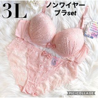 ノンワイヤーブラセット　花柄ヌーディレース☆立体パットで美バスト(ブラ&ショーツセット)