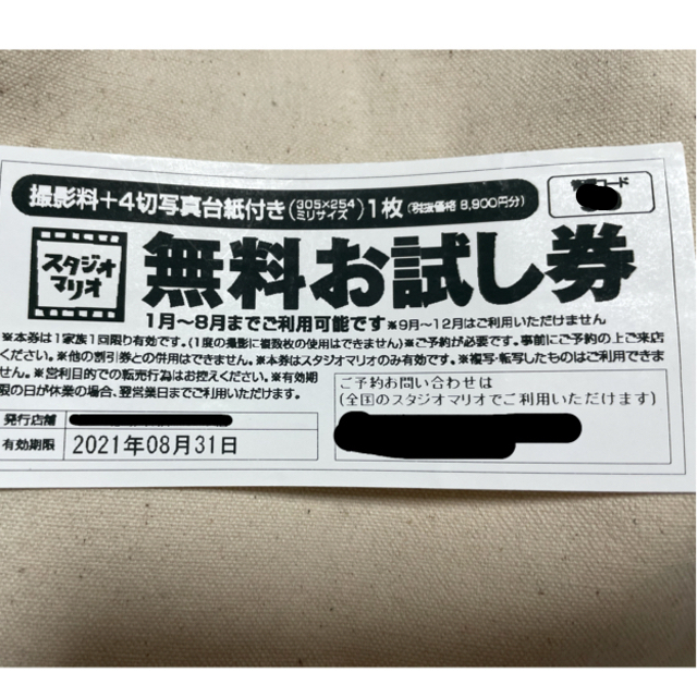 Kitamura(キタムラ)のスタジオマリオ　希少！無料お試し券 チケットの優待券/割引券(その他)の商品写真