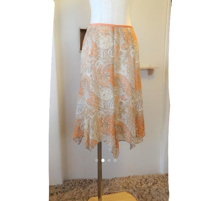 ブリジット ラッフルスカート シフォン オレンジベージュ ペイズリー  レディースのスカート(ロングスカート)の商品写真