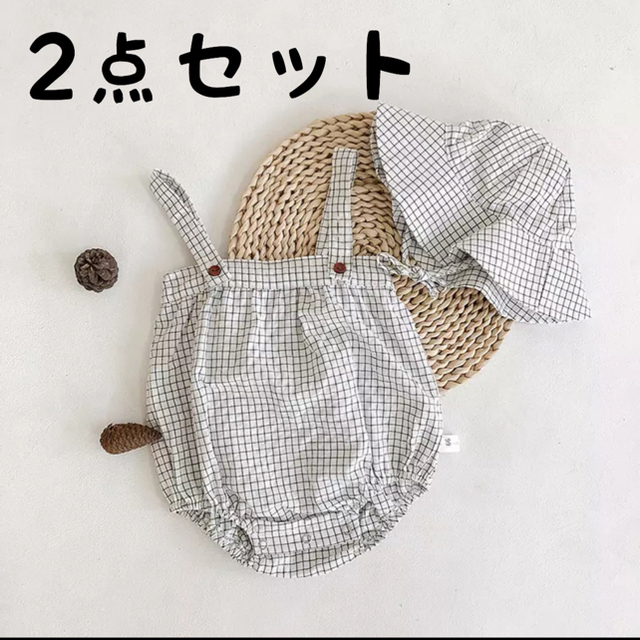 【SALE】韓国子供服　帽子＋サロペット　2点セット　90 キッズ/ベビー/マタニティのベビー服(~85cm)(ロンパース)の商品写真