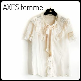 アクシーズファム(axes femme)の美品★未使用　アクシーズファムボウタイ付　半袖シフォンブラウス(シャツ/ブラウス(半袖/袖なし))