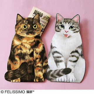 フェリシモ(FELISSIMO)のフェリシモ 舌しまい忘れ 猫のぽち袋 (サバトラ白、サビ猫)2枚(その他)