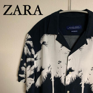ZARA - ZARA ザラ 柄 シャツ オープンカラー メンズ アロハ 半袖 白 黒