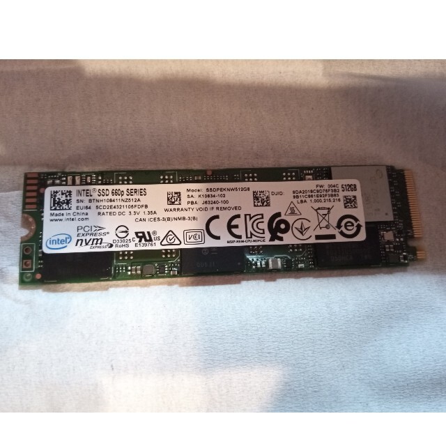 未使用 M.2 2280 NVMe 512GB SSD INTEL 660p