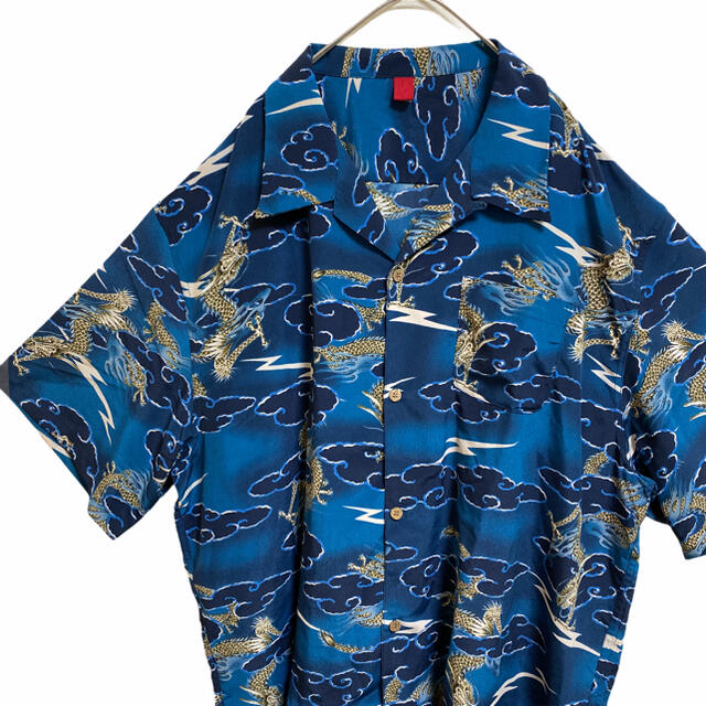 メンズ レディース 柄シャツ 総柄 アロハシャツ 龍 ドラゴン vintage