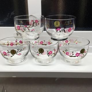 ガラス  HOYA ホヤクリスタル花柄冷茶グラス 椿柄 ５客  昭和レトロ(グラス/カップ)