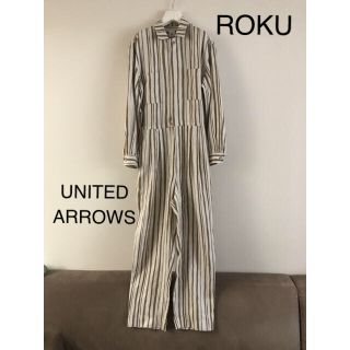 ユナイテッドアローズ(UNITED ARROWS)の★ほぼ新品★ROKU オールインワン ベージュストライプ(オールインワン)