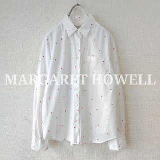 マーガレットハウエル(MARGARET HOWELL)の【美品】MARGARET HOWELL ドット柄 ブラウス 水玉 白(シャツ/ブラウス(長袖/七分))