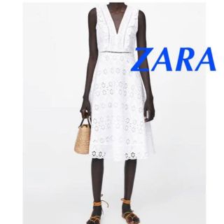 ザラ(ZARA)のZARA 訳有りコットンレースミモレ丈ワンピース(ロングワンピース/マキシワンピース)