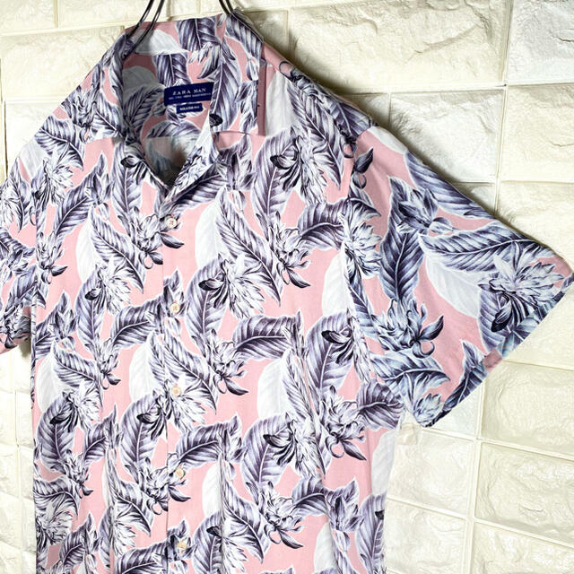 ZARA(ザラ)のZARA アロハシャツ リーフ柄 ボタニカル 中間色 オープンカラー ゆるダボ メンズのトップス(シャツ)の商品写真