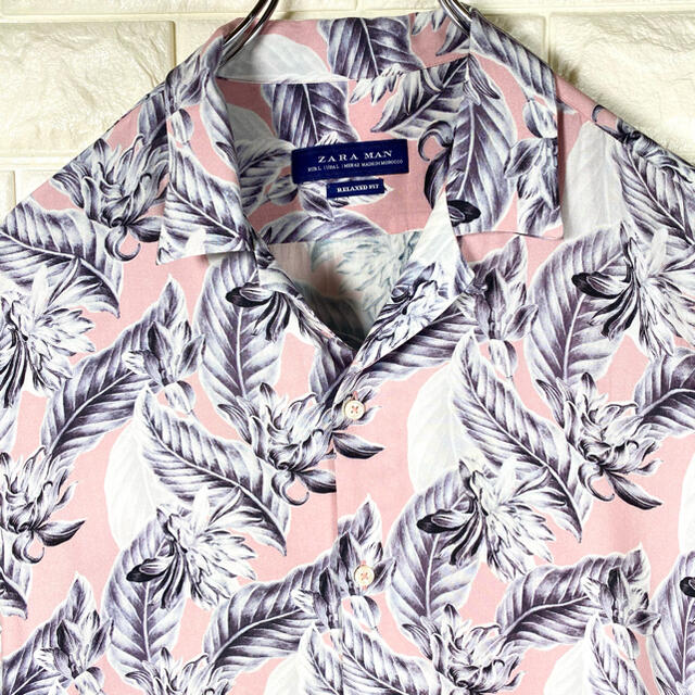 ZARA(ザラ)のZARA アロハシャツ リーフ柄 ボタニカル 中間色 オープンカラー ゆるダボ メンズのトップス(シャツ)の商品写真