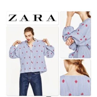 ザラ(ZARA)のZARA パフスリーブ　ストライプシャツ(シャツ/ブラウス(長袖/七分))