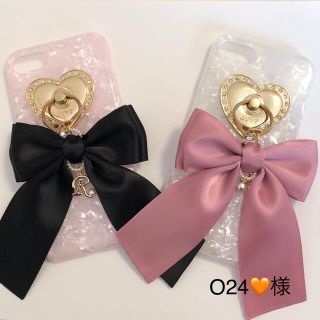 O24🧡様 ハート＆リボンスマホリング(スマホストラップ/チャーム)