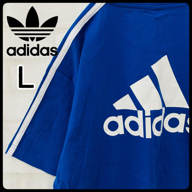 adidas(アディダス)の人気❗️アディダス 半袖 Tシャツ 両面プリント パフォーマンスロゴ 青 L メンズのトップス(Tシャツ/カットソー(半袖/袖なし))の商品写真