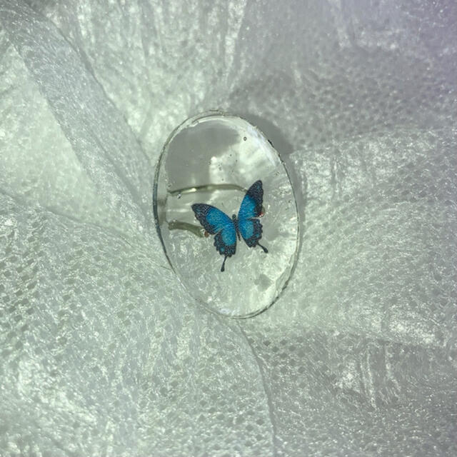 ୨୧ Vintage rétro Butterfly Glass Ring #2 ハンドメイドのアクセサリー(リング)の商品写真