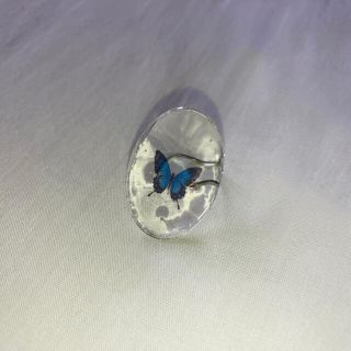 ୨୧ Vintage rétro Butterfly Glass Ring #2(リング)