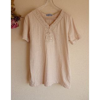 シュカ(shuca)のM【shuca シュカ】コットンレースVネック半袖Tシャツ カットソー ベージュ(Tシャツ(半袖/袖なし))